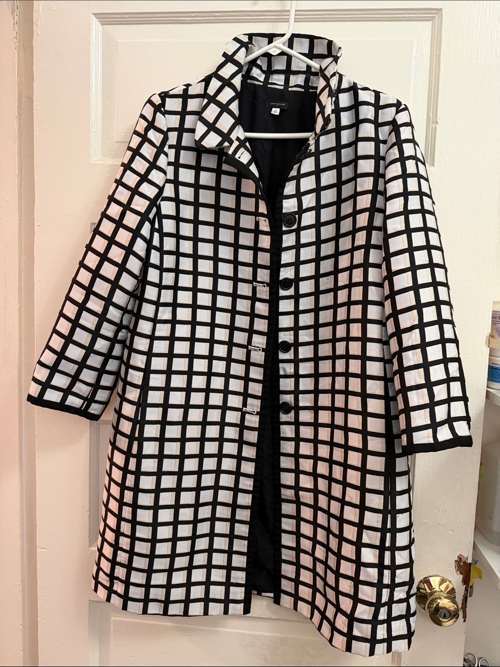 Ann Taylor Black & White Windowpane Pea Coat